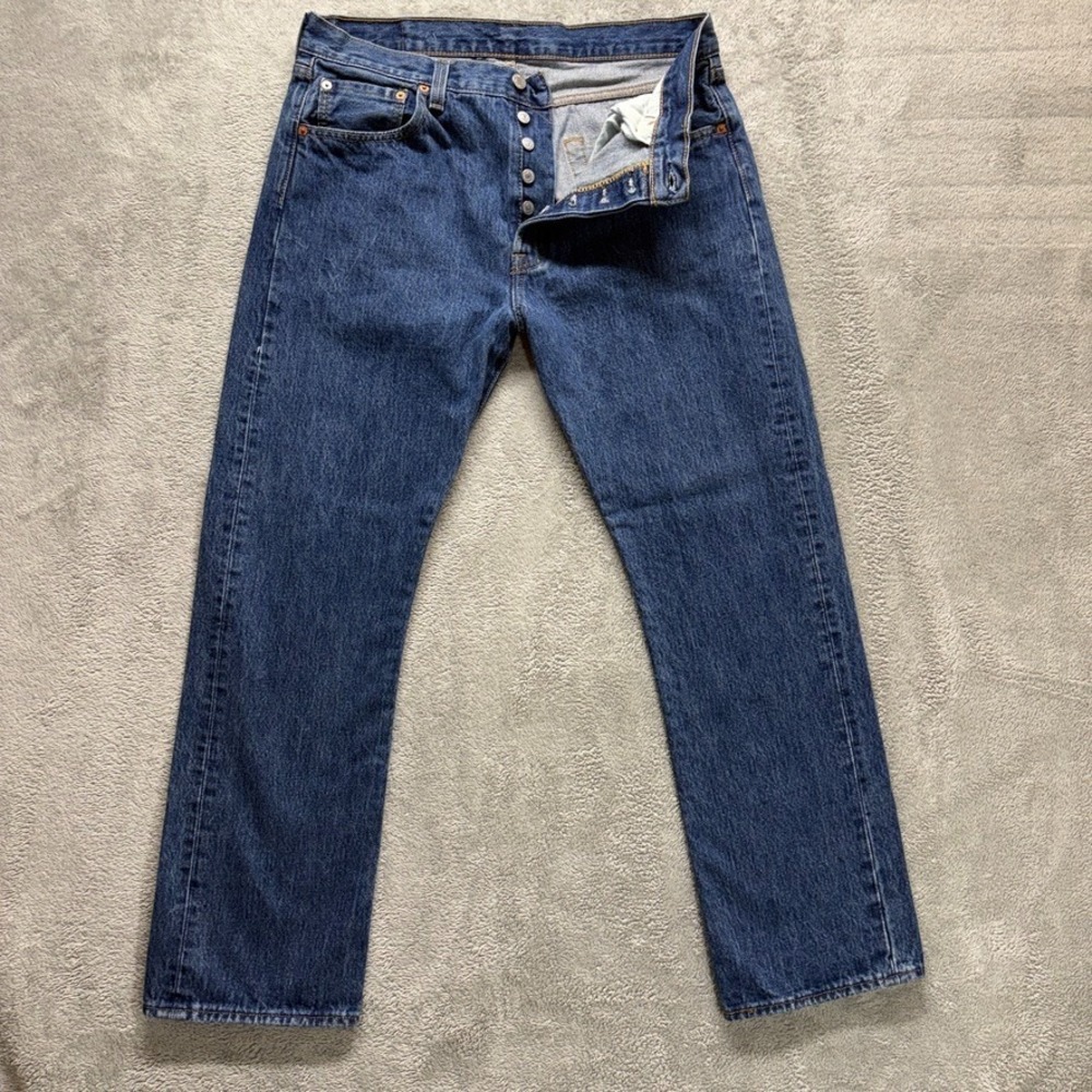 Levis 501 Jeans Mens 34X30 Blue Original Straight Mid Rise Dark Wash Denim